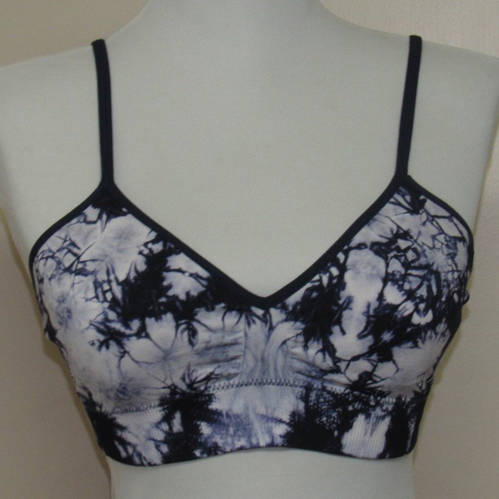 3 Mae Women's Seamless Blue Tie Dye Bralettes Med